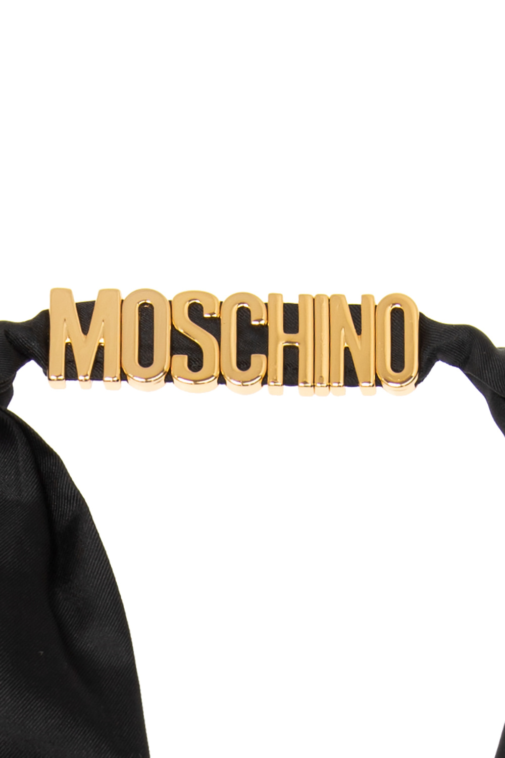 【MOSCHINO】ロゴ刺繍タッチストラップサンダル Moschino Logo Leather Slip On Sandals Black Gold